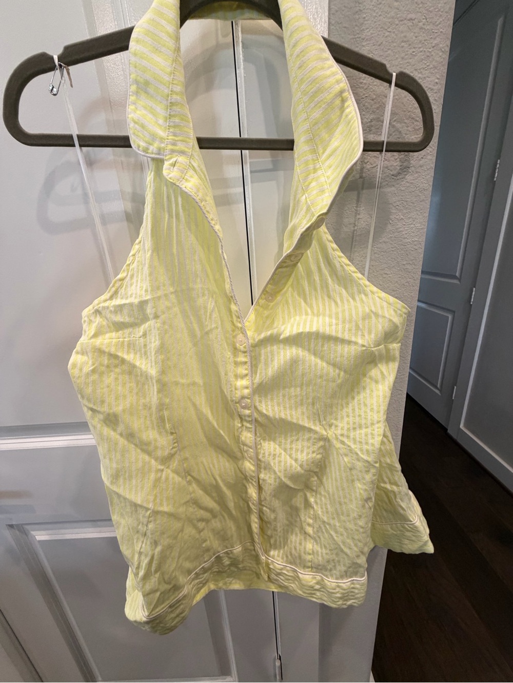 Anthropologie Light Yellow Striped Halter 1X